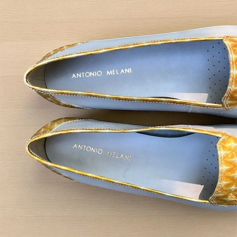 Antonio Melani “Empire” Leather Square Toe Flat in Silver Size 9 1/2